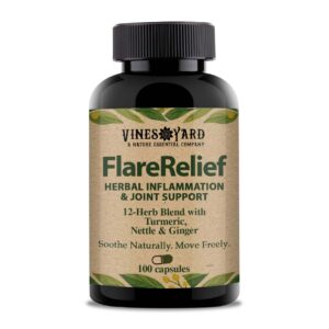 FlareRelief – Natural Inflammation Support Supplement | 12 Herbal Ingredients | Turmeric, Nettle, Ginger | 100 Capsules