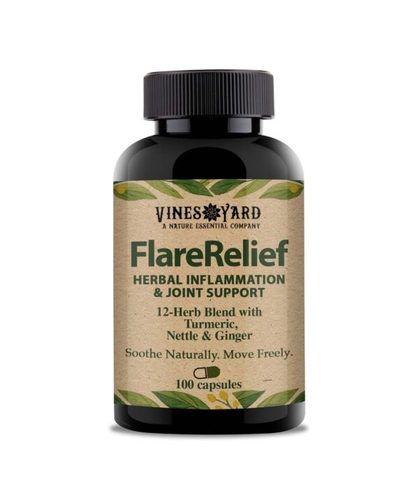 FlareRelief – Natural Inflammation Support Supplement | 12 Herbal Ingredients | Turmeric, Nettle, Ginger | 100 Capsules