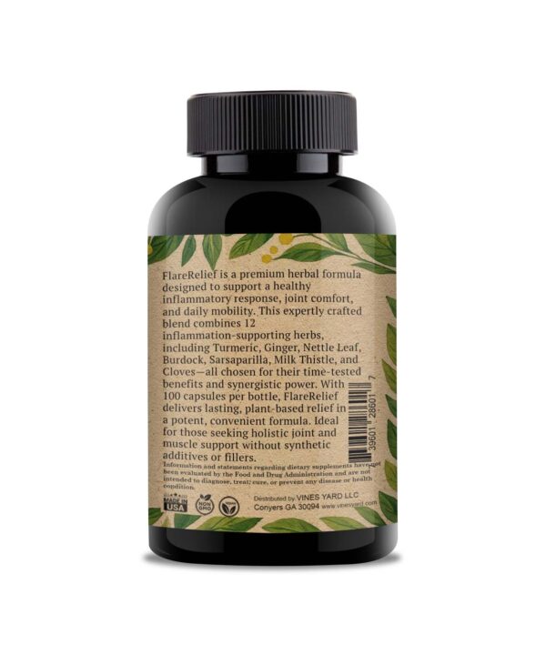 FlareRelief – Natural Inflammation Support Supplement | 12 Herbal Ingredients | Turmeric, Nettle, Ginger | 100 Capsules - Image 3
